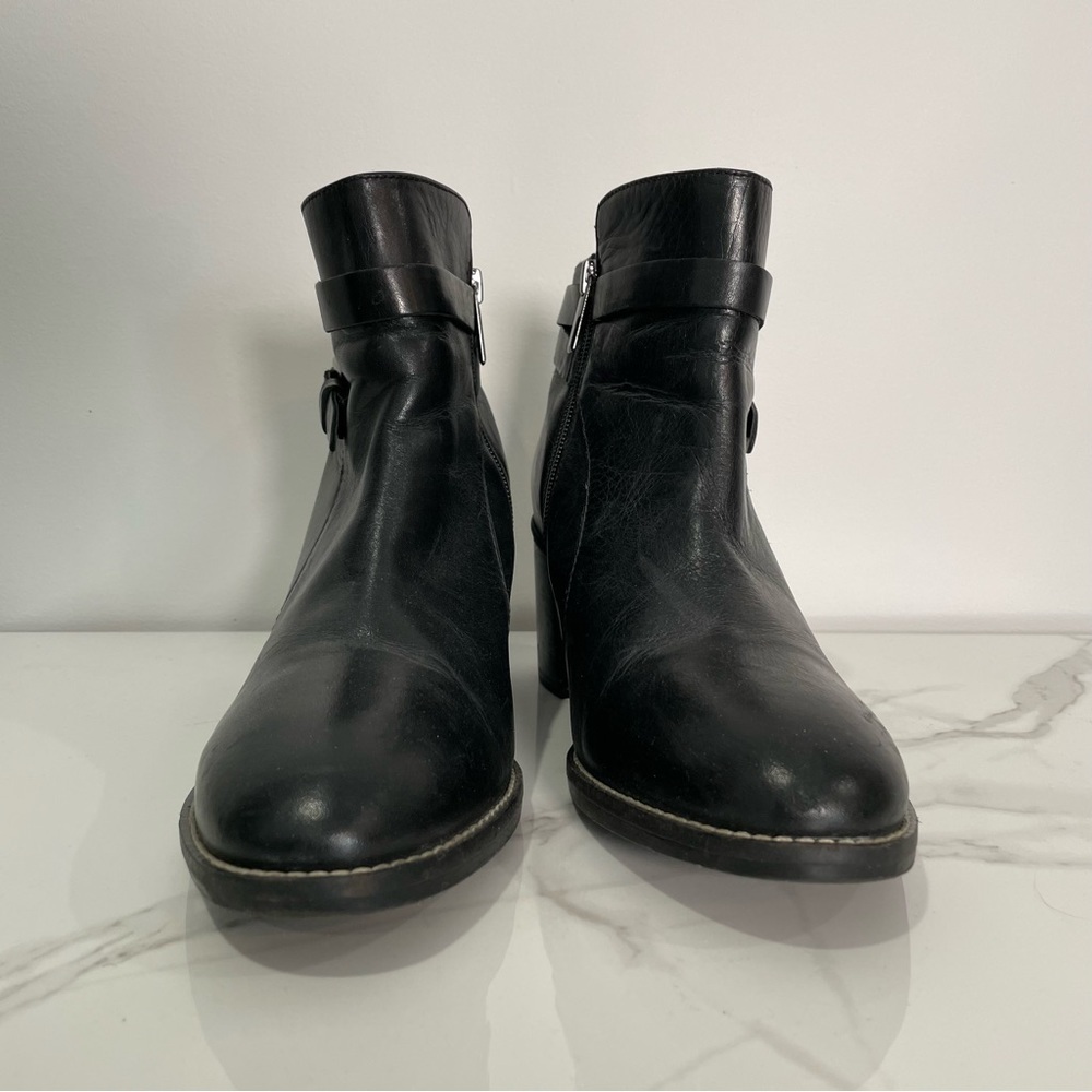 Black Leather Ankle Boots with Buckle Strap - Women - Picture 5 of 11